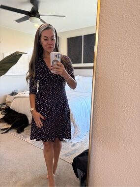 Leota Navy Polka Dot Wrap-Style Midi Dress